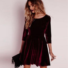 Swing Hem Velvet Long Sleeve Slim Dress