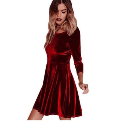 Swing Hem Velvet Long Sleeve Slim Dress