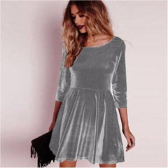 Swing Hem Velvet Long Sleeve Slim Dress