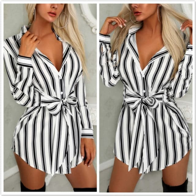 Fashion Long Sleeve Button  Mini Dress