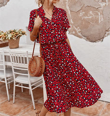 Ladies Bohemian Leopard Print Shirt Dress Casual Midi Holiday Summer Dress Female A-line Loose Beach Dress