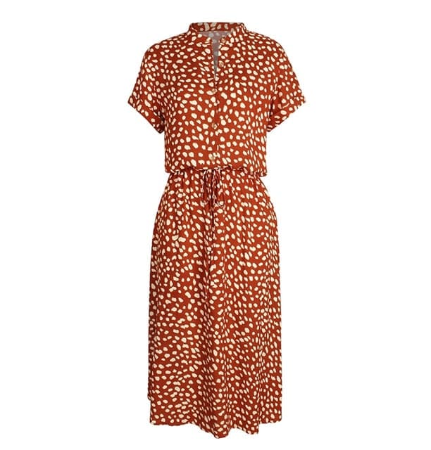 Ladies Bohemian Leopard Print Shirt Dress Casual Midi Holiday Summer Dress Female A-line Loose Beach Dress