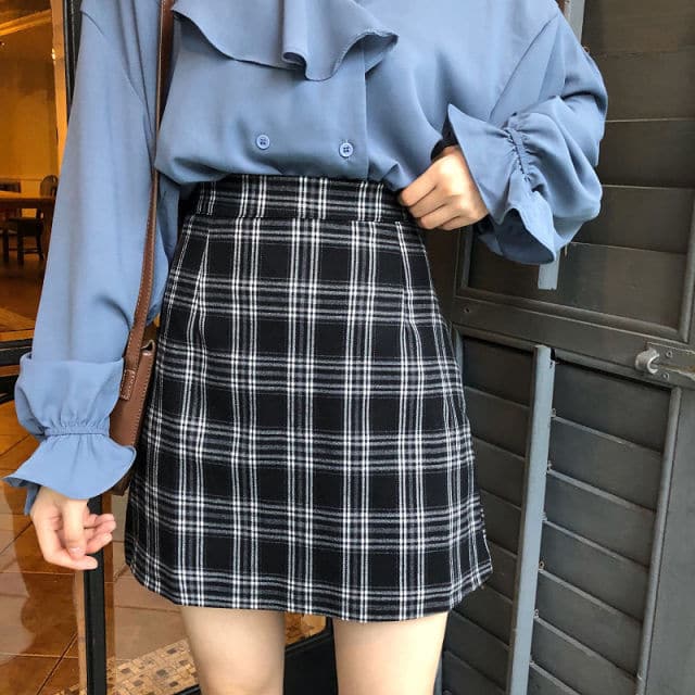 High Waist Retro Plaid Skirts