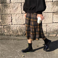 Vintage Wool Pleated Plaid Skirts