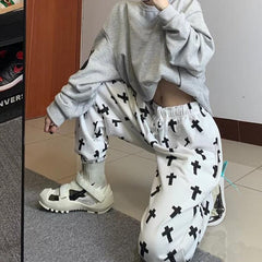 High Waist Jogging Pants Printed Loose Sportwear Trousers Female Korean Hip Hop Pants Casual Wide-leg Streetwear Pants