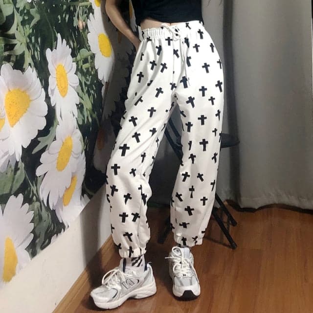 High Waist Jogging Pants Printed Loose Sportwear Trousers Female Korean Hip Hop Pants Casual Wide-leg Streetwear Pants
