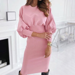 Fashion O-neck Long Sleeve Pencil Dress