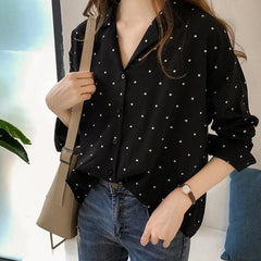 Polka Dot Blouse Shirt Long Sleeve Blouse Korean Female Tops Tunic Clothing Asian Size