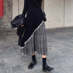 Women's Fashion High Waist Pleated Knitted Midi Skirt