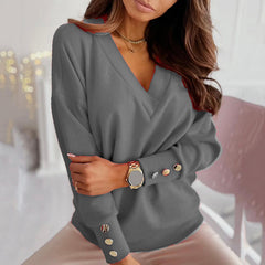sweater Autumn Solid Color Deep V Neck Pocket Single-breasted Long Sleeve Pullover Knitted Cardigan Tops Oversized