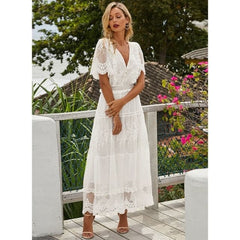 Hollow Out White Dress  Long Lace Dress