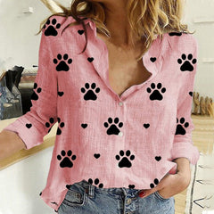 Summer Fashion Woman Blouses Spring Long-Sleeved Lapel Kawaii Dog Print Button Top Women's Shirt Loose Plus Size Ladies Clothes