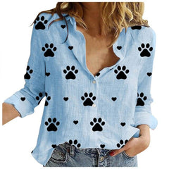 Summer Fashion Woman Blouses Spring Long-Sleeved Lapel Kawaii Dog Print Button Top Women's Shirt Loose Plus Size Ladies Clothes