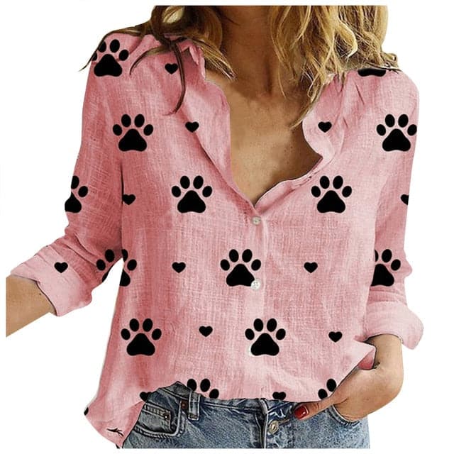 Summer Fashion Woman Blouses Spring Long-Sleeved Lapel Kawaii Dog Print Button Top Women's Shirt Loose Plus Size Ladies Clothes