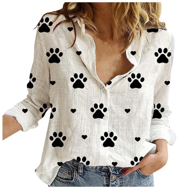 Summer Fashion Woman Blouses Spring Long-Sleeved Lapel Kawaii Dog Print Button Top Women's Shirt Loose Plus Size Ladies Clothes