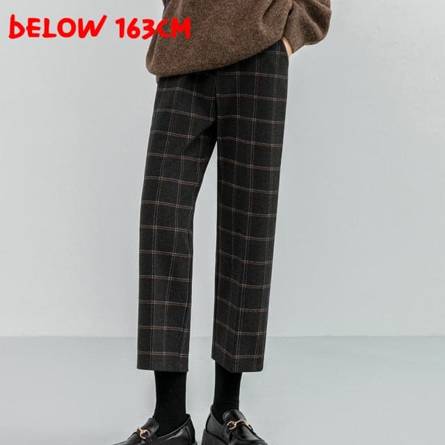 Woolen Plaid Autumn Winter Women's High Waist Formal Straight Pants Loose Ankle-Length Pants Female Boots Pants Plus Size