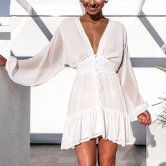 Lantern Sleeve Chiffon  Lengh Dress