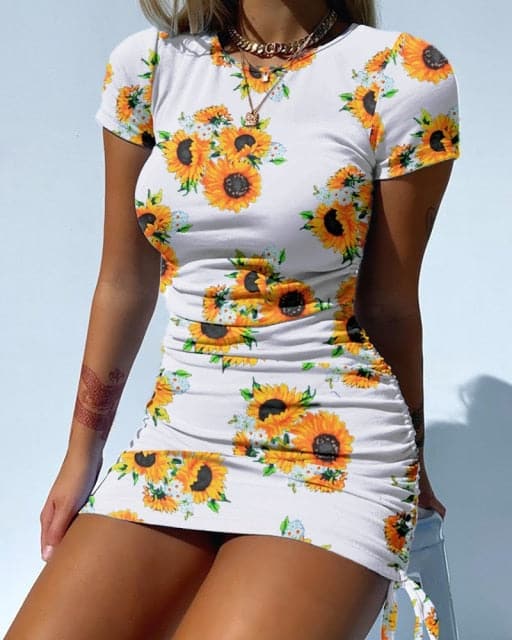 Summer Party Basic Dresses Ladies Short sleeve Womens Solid Bodycon Stretch Mini Dress O Neck Casual Slim Pencil Short