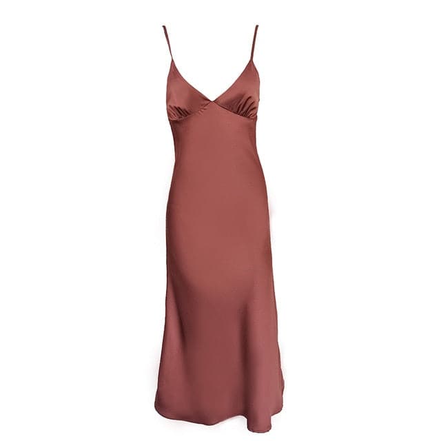 Satin Deep V Neck  Dress