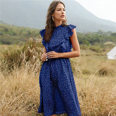 Elegant Heart Dot Sleeve Ruffles Medium Dress