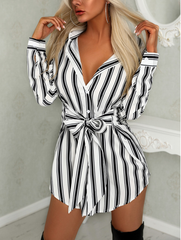 Fashion Long Sleeve Button  Mini Dress