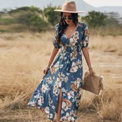 Beach Boho Print  Maxi Split Dress