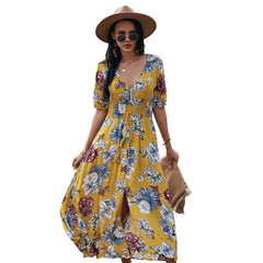 Beach Boho Print  Maxi Split Dress
