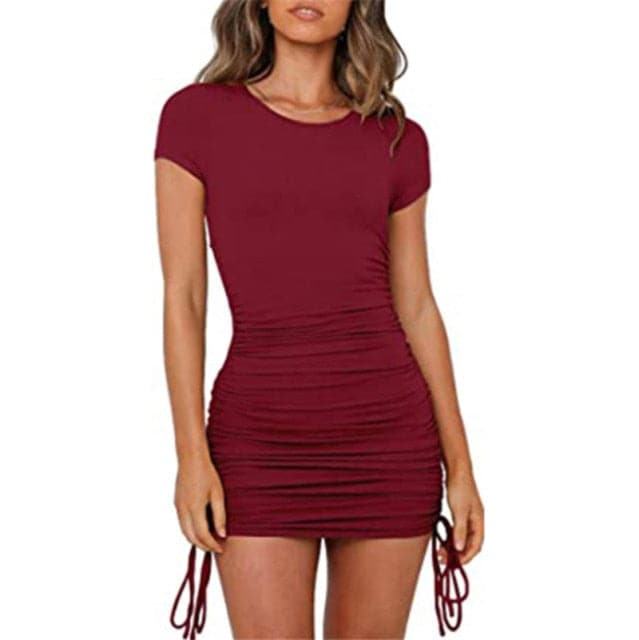 Summer Party Basic Dresses Ladies Short sleeve Womens Solid Bodycon Stretch Mini Dress O Neck Casual Slim Pencil Short