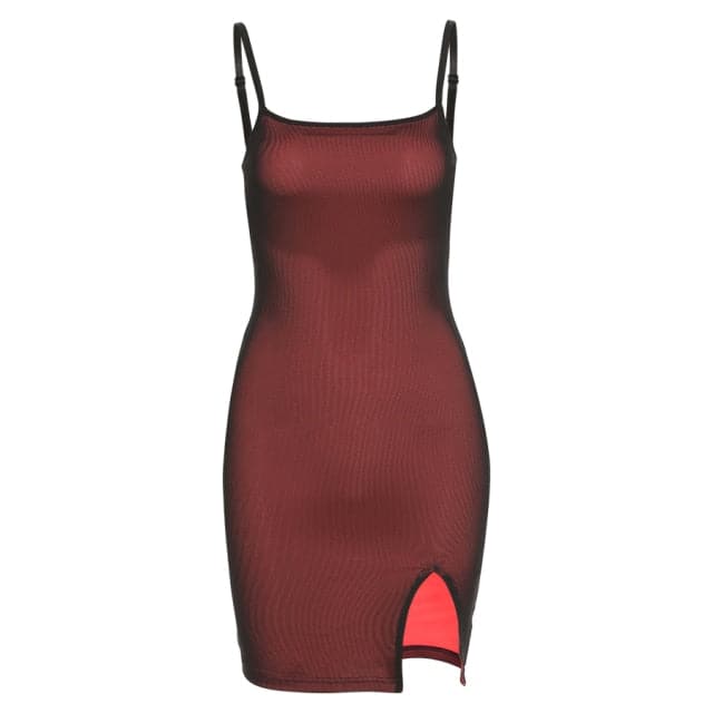 Mesh Double Layer  Skinny Dress Sleeveless Party Bodycon Bandage Elastic Split Trend Clubwear Slim Outfit