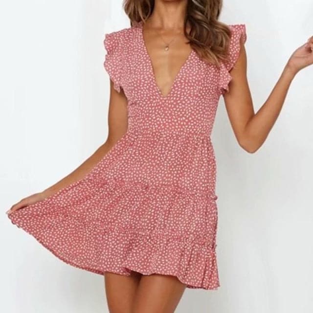 Dress Boho Floral Ruffle Short Mini Dress