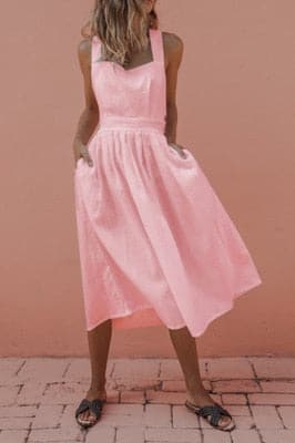 Bowknot Backless Cross Drawstring Beach Dress