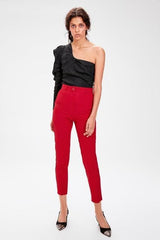 Pomegranate Flower Basic Casual Trouser Ankle Pencil Slim Fit Women's Pants Trouser Suits Woman Clothes