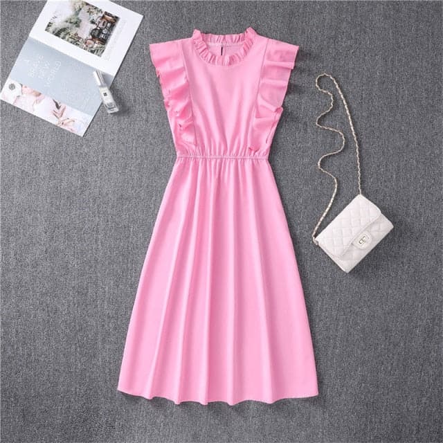 Elegant Heart Dot Sleeve Ruffles Medium Dress