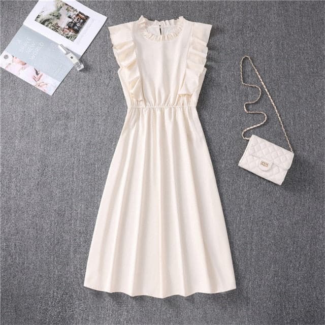 Elegant Heart Dot Sleeve Ruffles Medium Dress