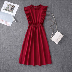 Elegant Heart Dot Sleeve Ruffles Medium Dress