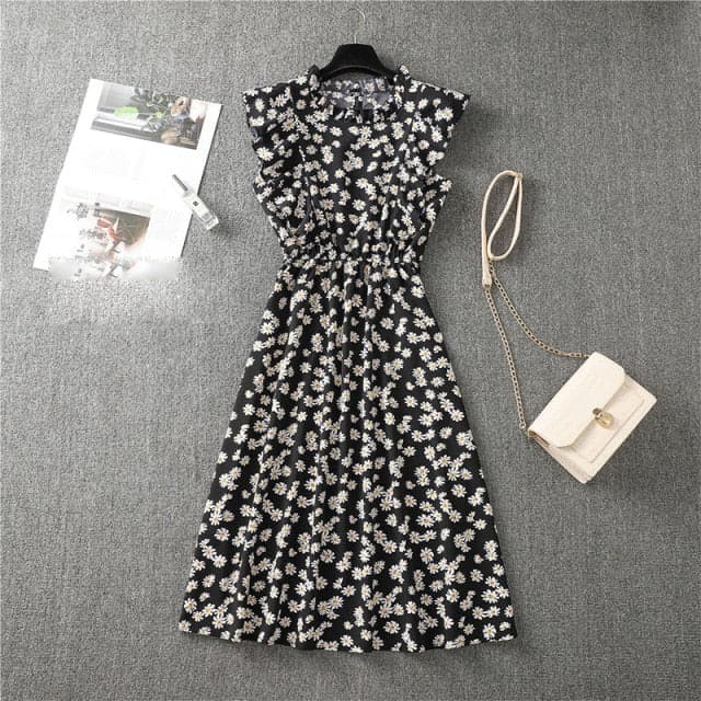 Elegant Heart Dot Sleeve Ruffles Medium Dress