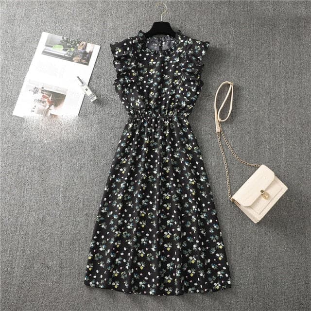 Elegant Heart Dot Sleeve Ruffles Medium Dress