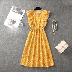 Elegant Heart Dot Sleeve Ruffles Medium Dress