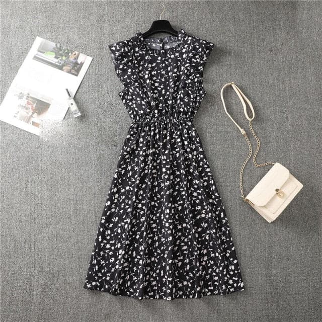 Elegant Heart Dot Sleeve Ruffles Medium Dress