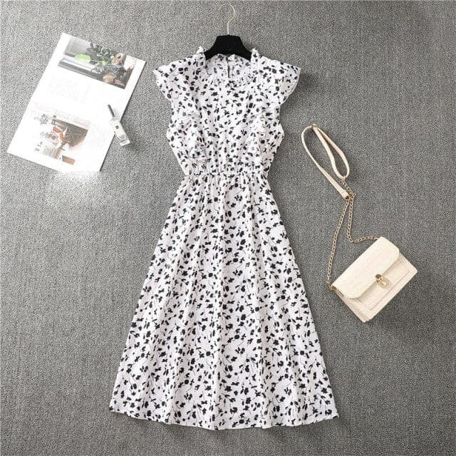 Elegant Heart Dot Sleeve Ruffles Medium Dress