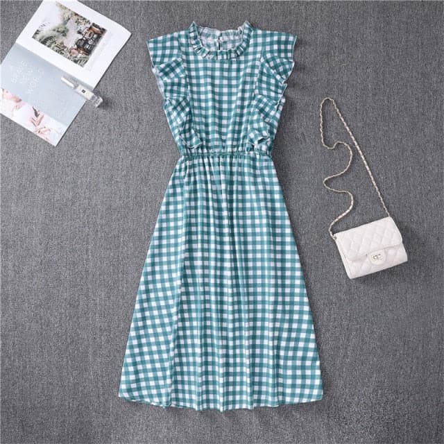 Elegant Heart Dot Sleeve Ruffles Medium Dress