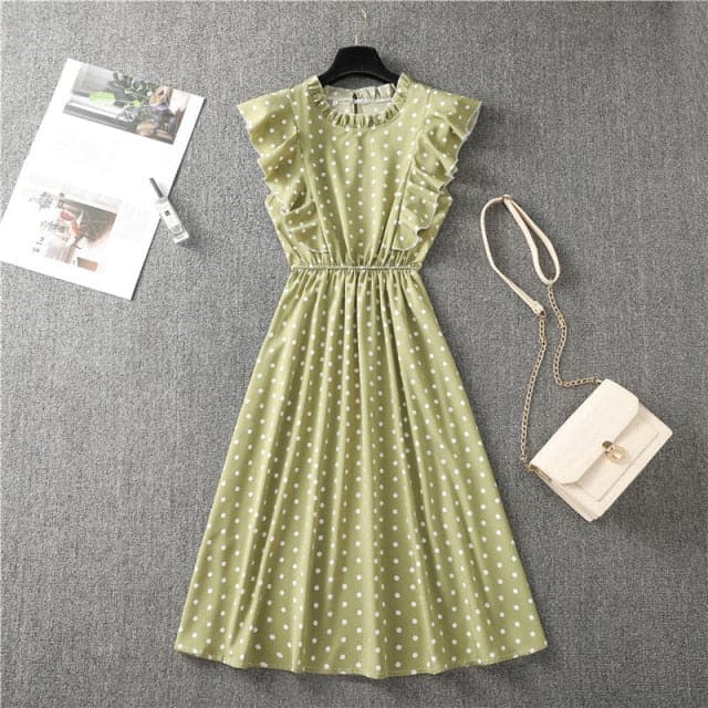 Elegant Heart Dot Sleeve Ruffles Medium Dress