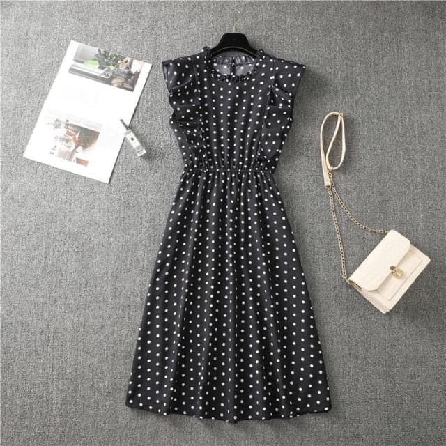 Elegant Heart Dot Sleeve Ruffles Medium Dress