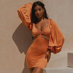 Flare Sleeve Bodycon  V Neck Bandage Dress