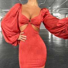 Flare Sleeve Bodycon  V Neck Bandage Dress