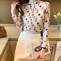 Shirts Chiffon Blouses Long Sleeve Shirt Woman Polka Dot Shirts Top Ladies Print Blouse Tops Plus Size Shirt