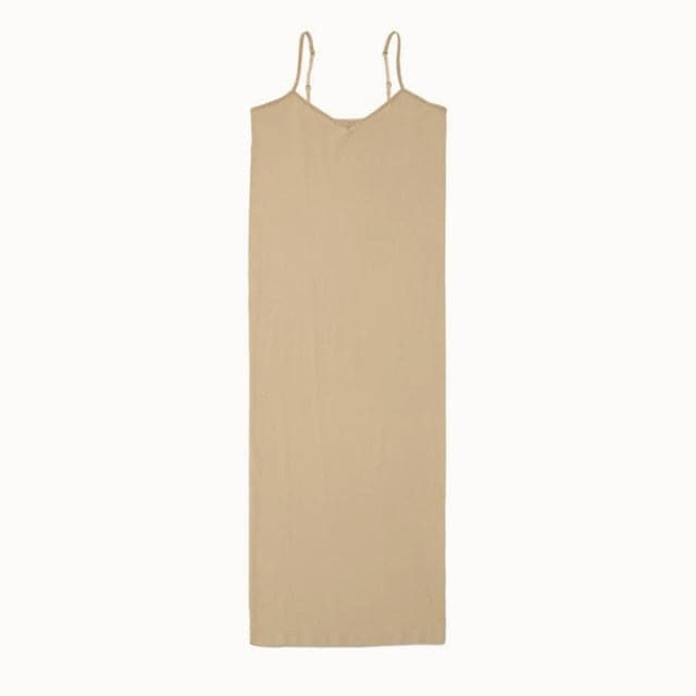 Seamless Nude Slip Dress Summer Adjustable Strap Vestidos Stretchy Bodycon Slim Midi Dress Underdress