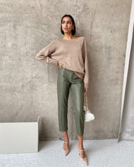 Elegant Spliced PU Leather Pants