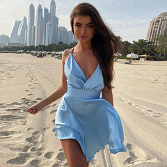 Summer Strap Satin  Backless Mini Dress
