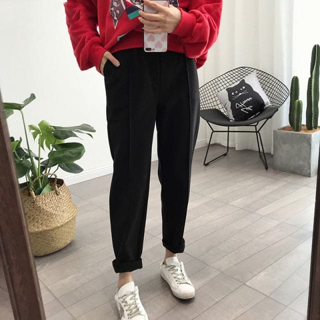 Thicken Warm Wool Loose High Waist Trousers